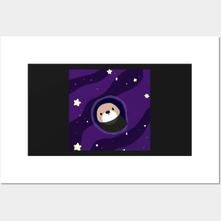 OtterSpace Otter peeking from universe Illustration Posters and Art